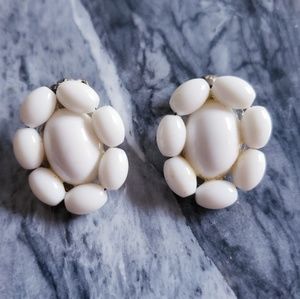 Vintage white beaded clip on earrings